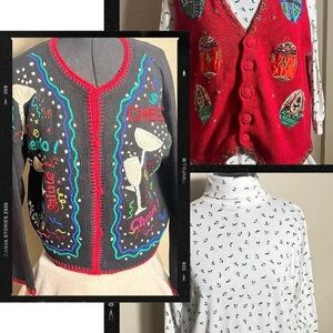 3pc Bundle Vintage Holiday Christmas New Years embroidered festive knit sweater